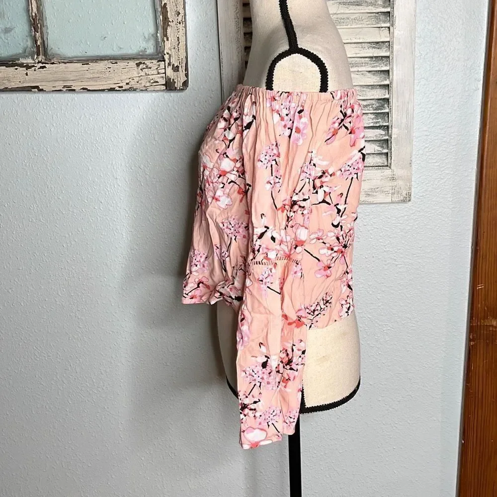 Cupcakes And Cashmere Cherry Blossom Off Shoulder Blouse Crop Top Trim Size Extr - Picture 6 of 11
